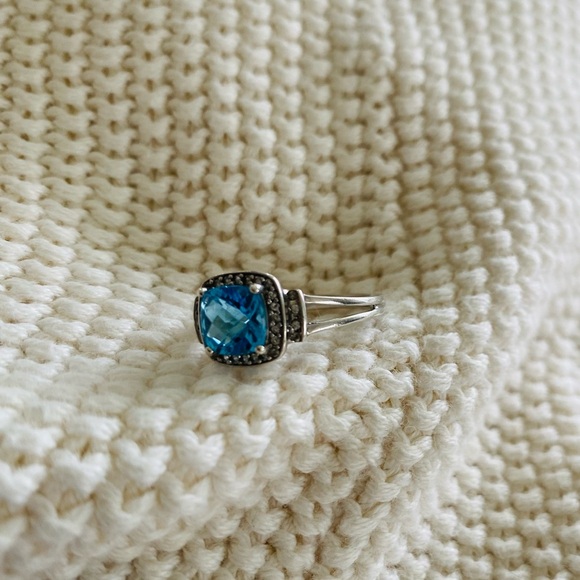 Masterpiece Sterling Silver Blue Topaz & Lab White Sapphire Halo Ring Size 7 - Picture 15 of 17